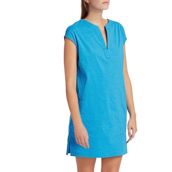 Theory Dresses & Skirts - Theory Saturina Linen-Blend Shift Dress 10 Splitneck Waist patch pockets Casual